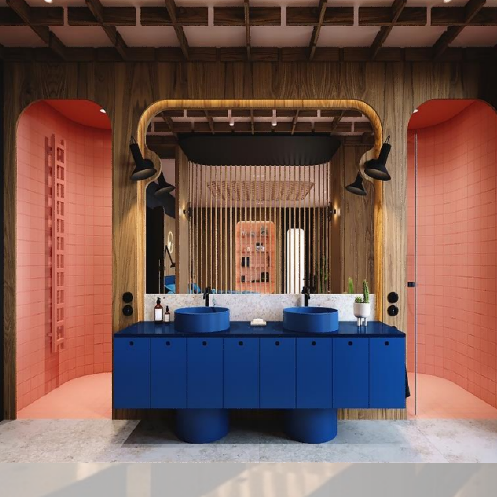 Open book showing images of public washroom designs with text 'PUBLIC WASHROOM'.