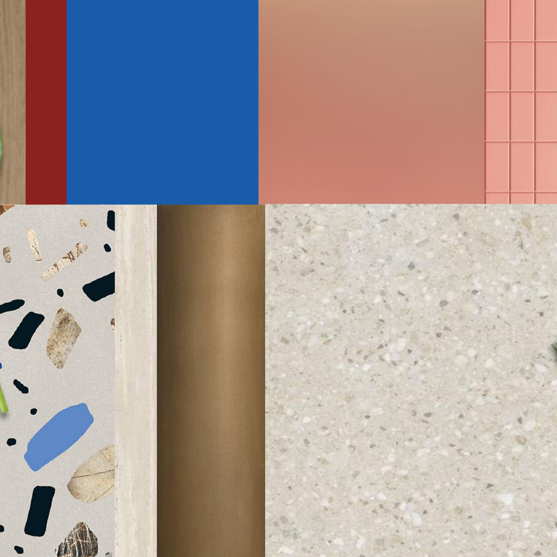 Color swatches and plant designs on a textured surface with 'Material Board' branding.