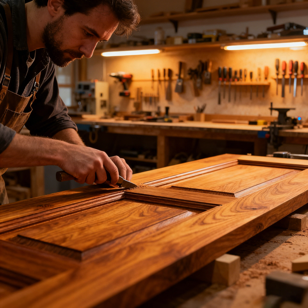Man working with wood in a workshop