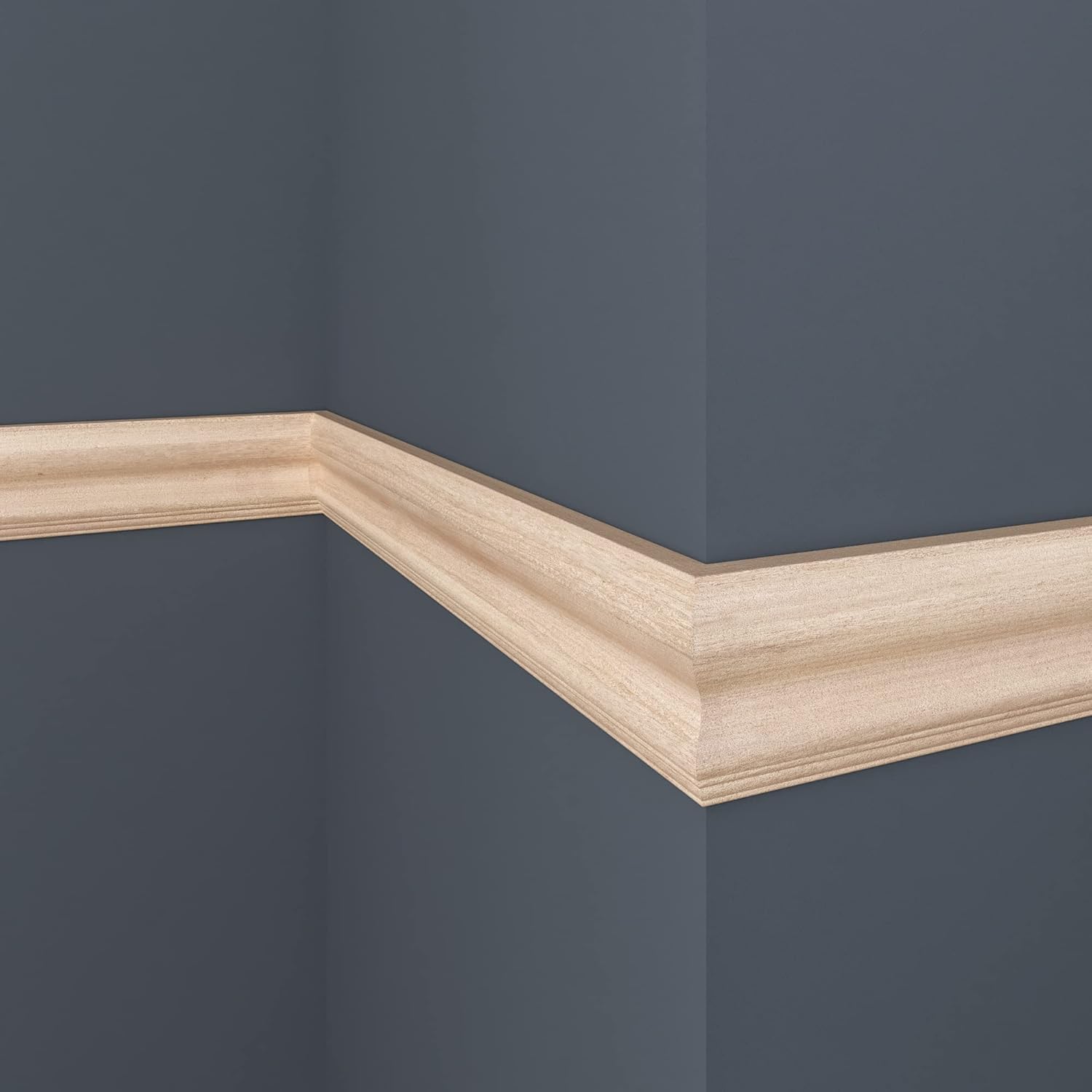 Wooden cornice on a dark blue wall