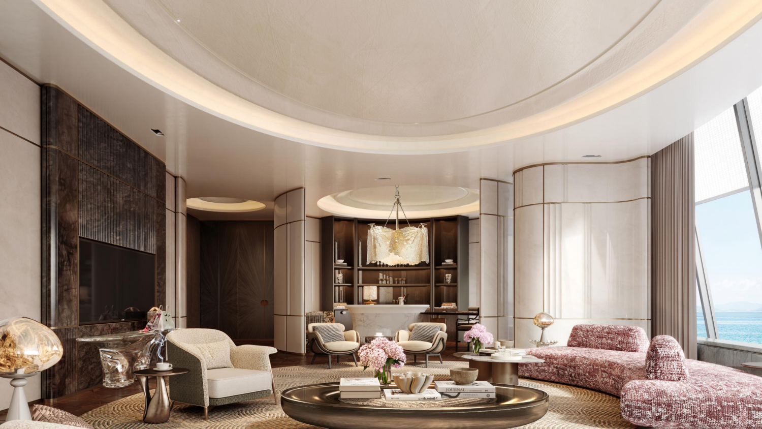 Luxurious living room with modern furniture and decor