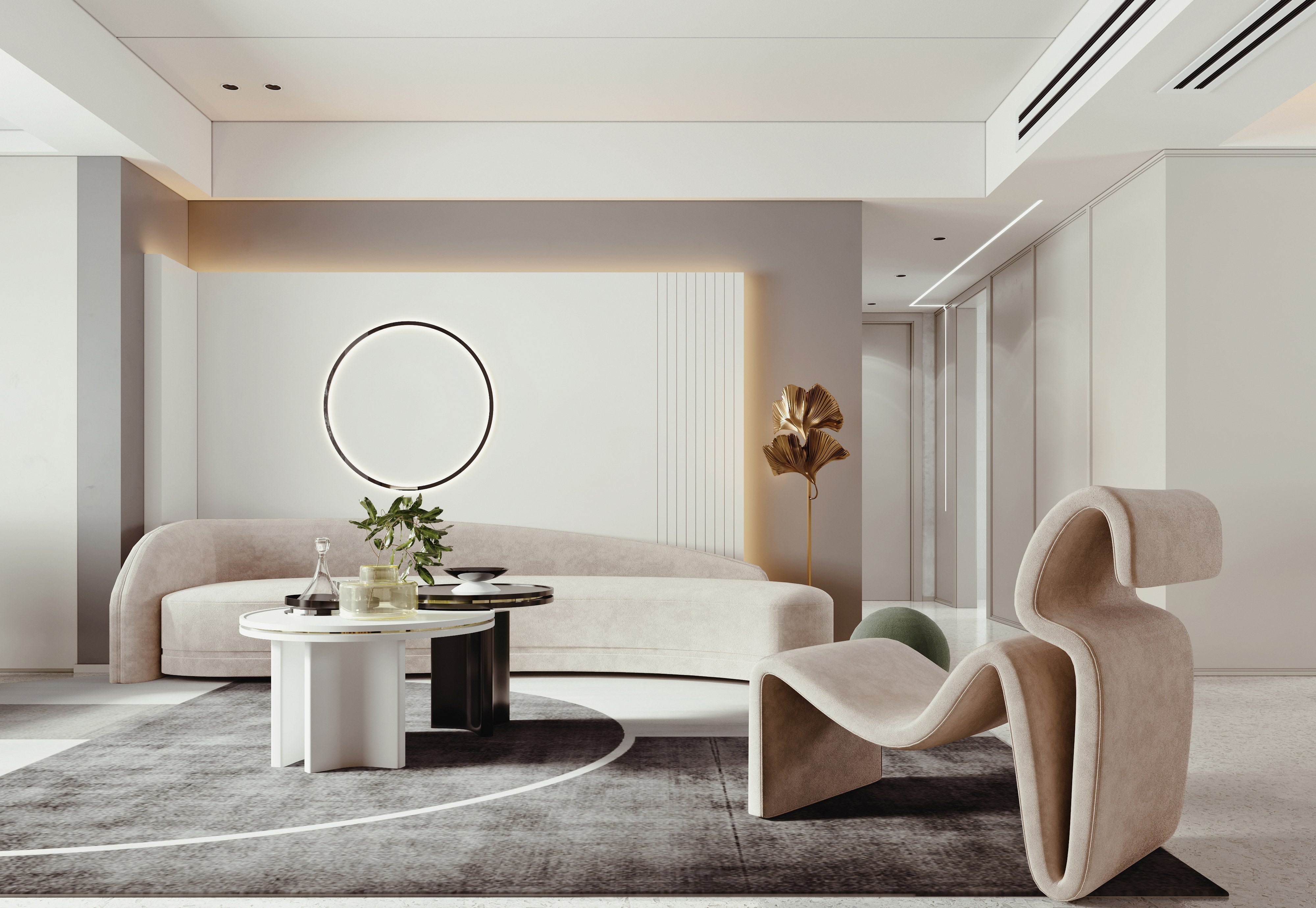 Modern living room with a stylish sofa, chair, and coffee table.