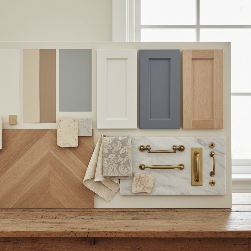 Color & MaterialMatching
Paint, floor, and cabinet colors thatwork with French detailing, no word in pic