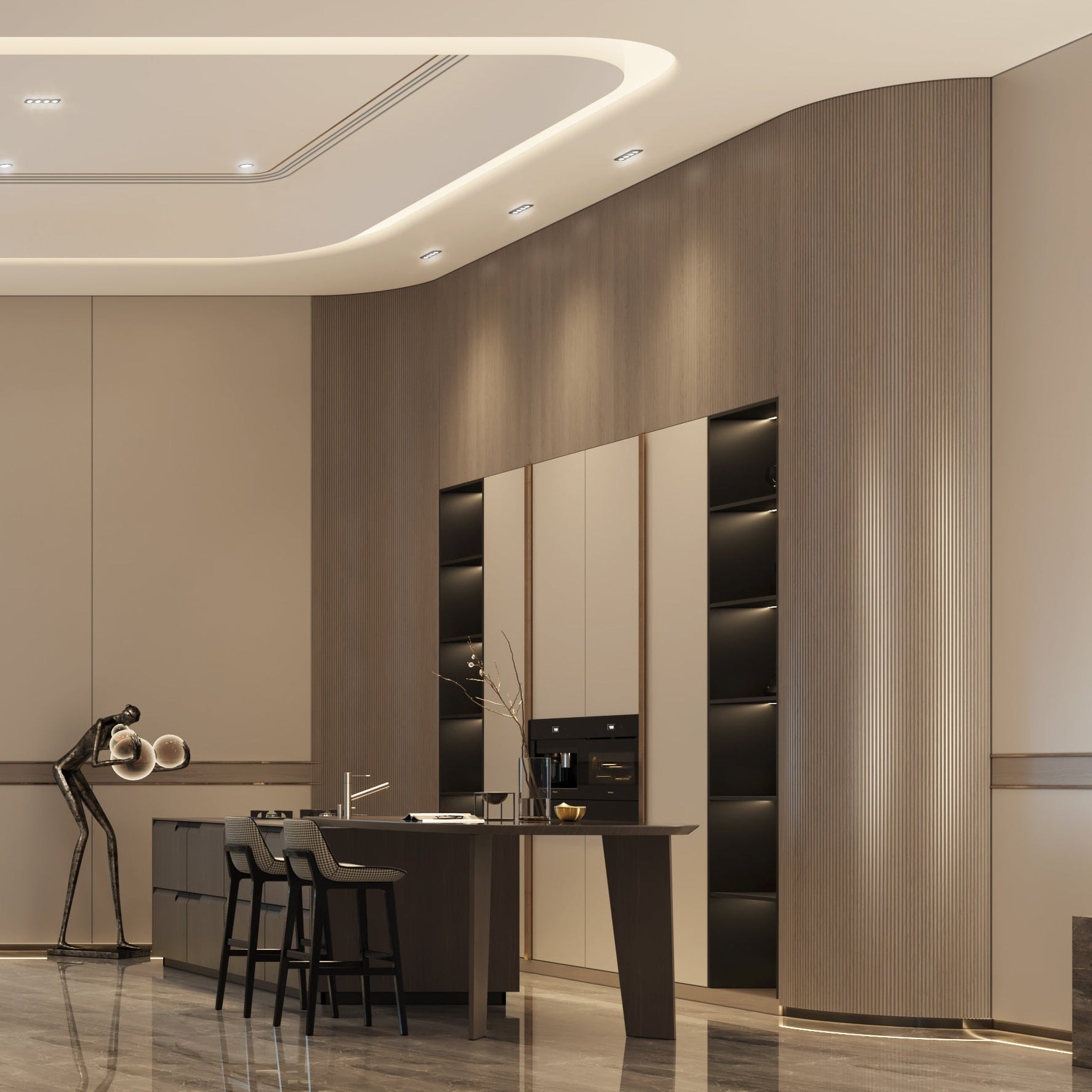 Modern living room with a large TV screen displaying a nature scene.