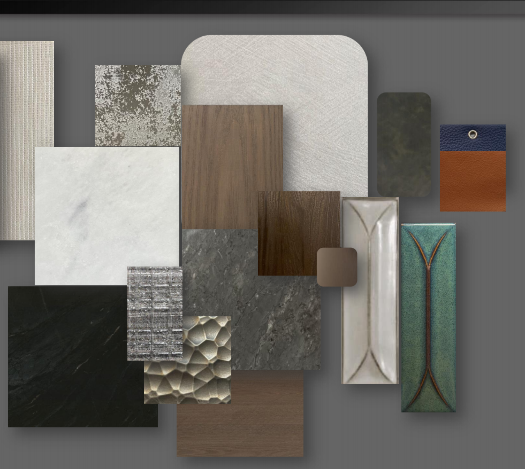 Collection of various tile samples on a gray background
