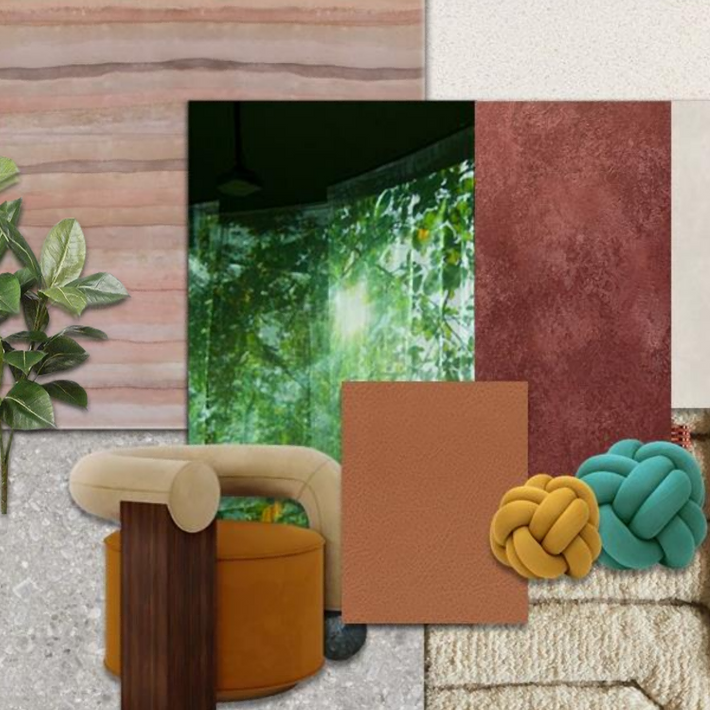 Collage of various materials and textures with a 'Material Board' label.