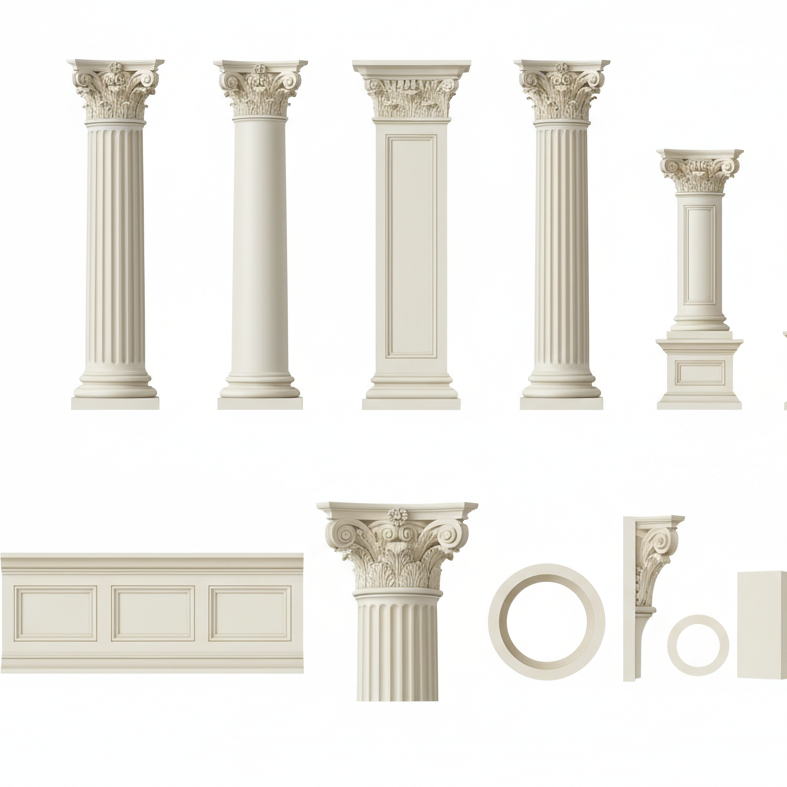 Wrap customization: forColumn wraps sized to fit existing structure and design rhythm.Round / square / polygonal wrapsCustom diameters and widthsFull‑height or half‑height columnsBeam and pilaster claddingSpacing aligned with wall layout 